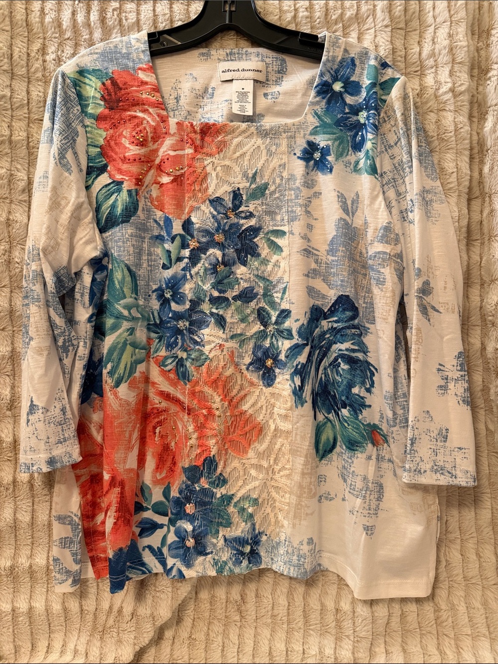 Alfred Dunner Coral & Blue Floral Square-Neck Tunic